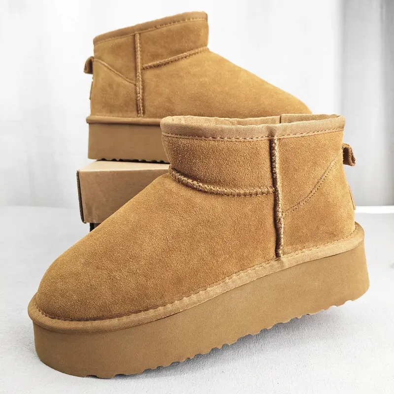 Designer Classic Ultra Mini Boots Schneestiefel Plateau Kurz Damen Herren Fell Schaffell Tasman Tazz Chesut Sand Senfsamen_voghion.com