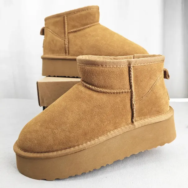 Designer Classic Ultra Mini Boots Schneestiefel Plateau Kurz Damen Herren Fell Schaffell Tasman Tazz Chesut Sand Senfsamen_voghion.com