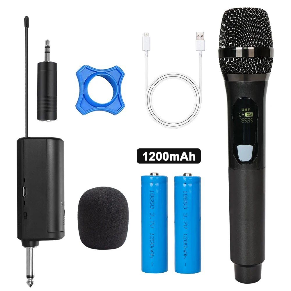 Rechargeable Wireless Microphone Battery 2000mAh UHF Dual Handheld Mic with Rechargeable Receiver For Karaoke Party Home_voghion.com