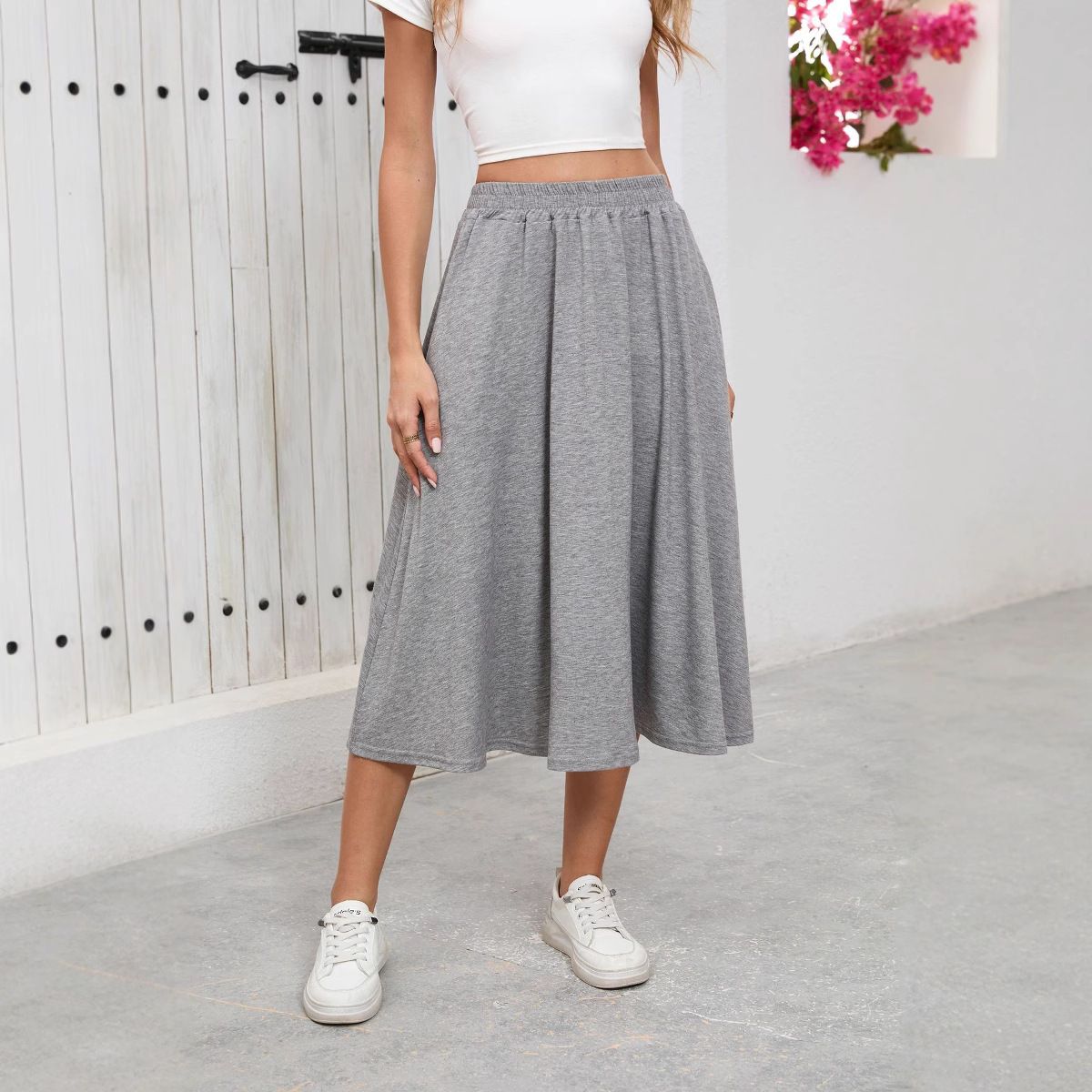 2025 Egyszínű, lezser, ingázós, laza, U-nyakú, tank top, elegáns ruha_voghion.com