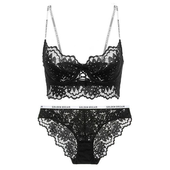 2021 Nuovo Reggiseno Ultra Sottile di Pizzo Sexy con Pietre Lettere Cinghie Stampate Fasciatura Reggiseno e Slip Set di Biancheria Intima da Donna Francese_voghion.com