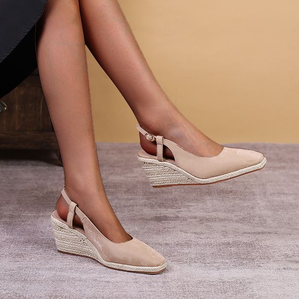Scarpe da donna con zeppa, punta quadrata, suola spessa, tacco alto, punta chiusa, slip-on, fondo in corda intrecciata di paglia, un pezzo, scarpe singole da donna_voghion.com