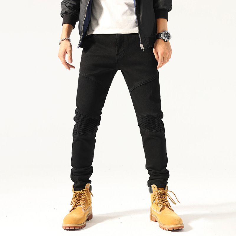 Pantaloni da moto skinny elasticizzati da uomo in jeans neri_voghion.com