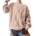 Herren-Strickpullover mit Zopfmuster, lässiger Pullover, Rundhalsausschnitt, lange Ärmel, lockere Passform, bequem, atmungsaktiv, für den Alltag (Grau, Khaki)_voghion.com