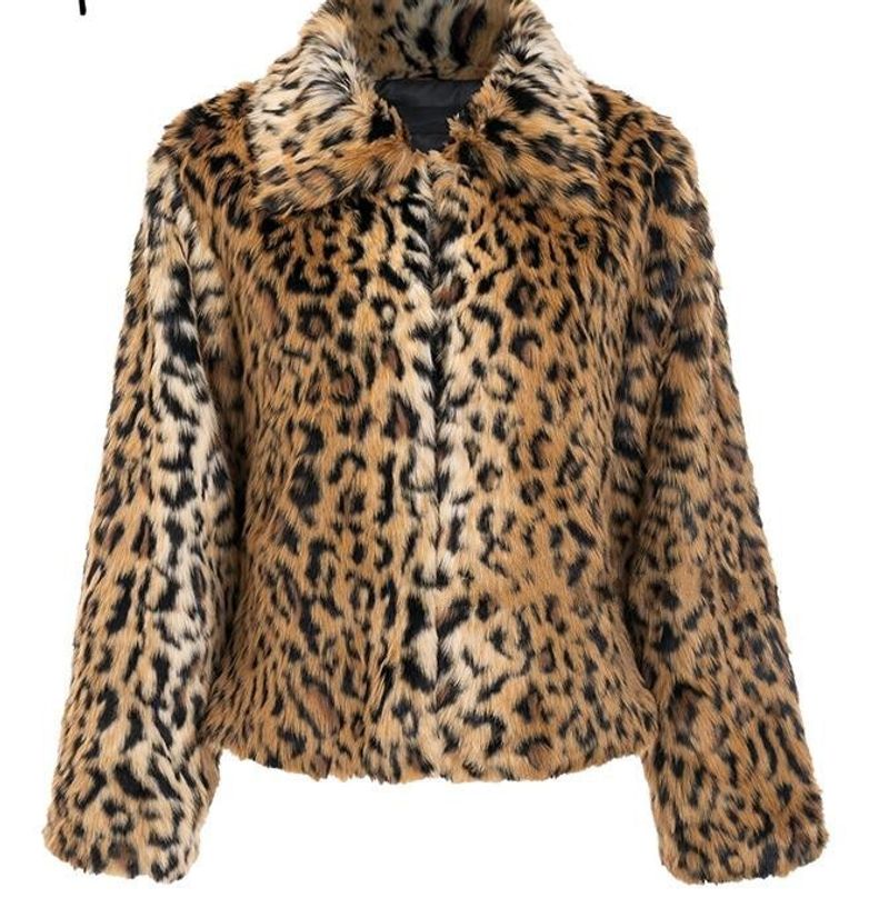Cappotto con risvolto da donna Cappotto in pelliccia di leopardo Cappotto in morbida pelliccia sintetica a maniche lunghe_voghion.com