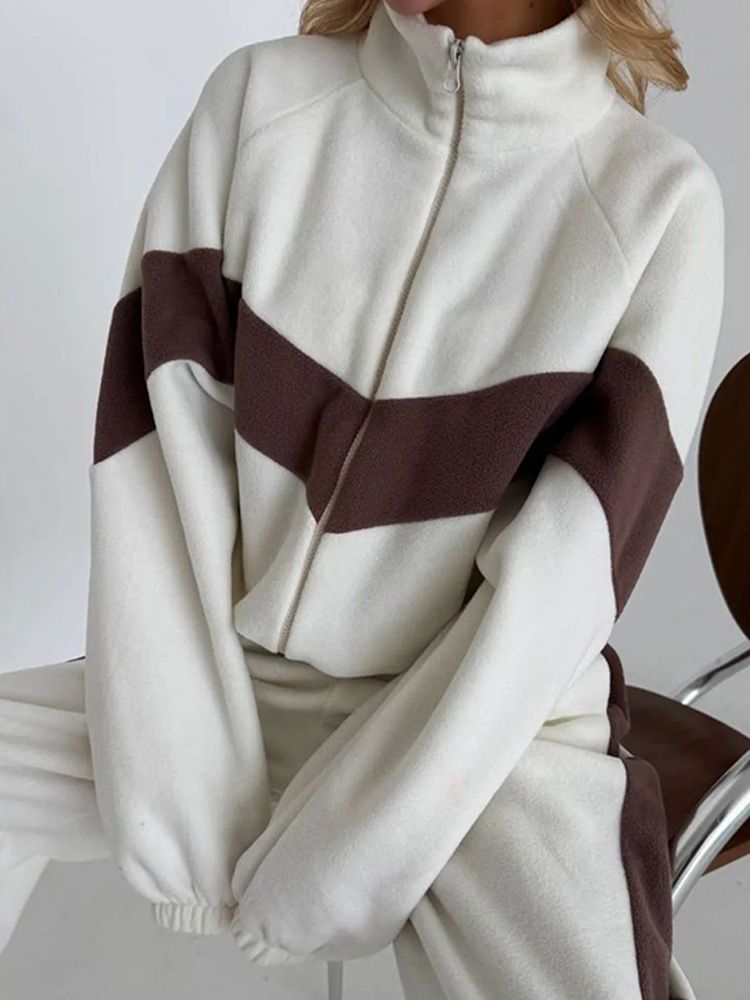 Stylish Women's Casual Sport Set With Zip Hoodie And Pants Urban Streetwear, Comfortable Polyester Fabric, Multiple Colors And Sizes For Everyday Wear_voghion.com