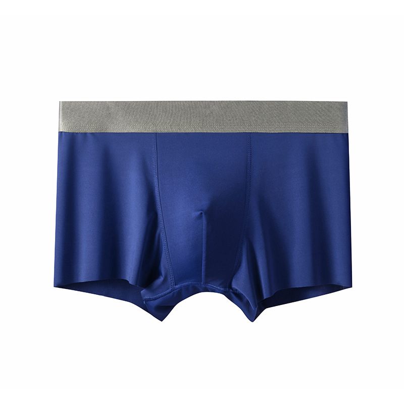 Men's underwear solid color seamless boxer briefs mid waist ice silk underwear men's four corner breathable underpants men's trousers wholesale_voghion.com