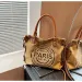 Borsa tote grande in tela retrò con tracolla regolabile, stampa vintage di Parigi, elegante tracolla per donna 250221_voghion.com