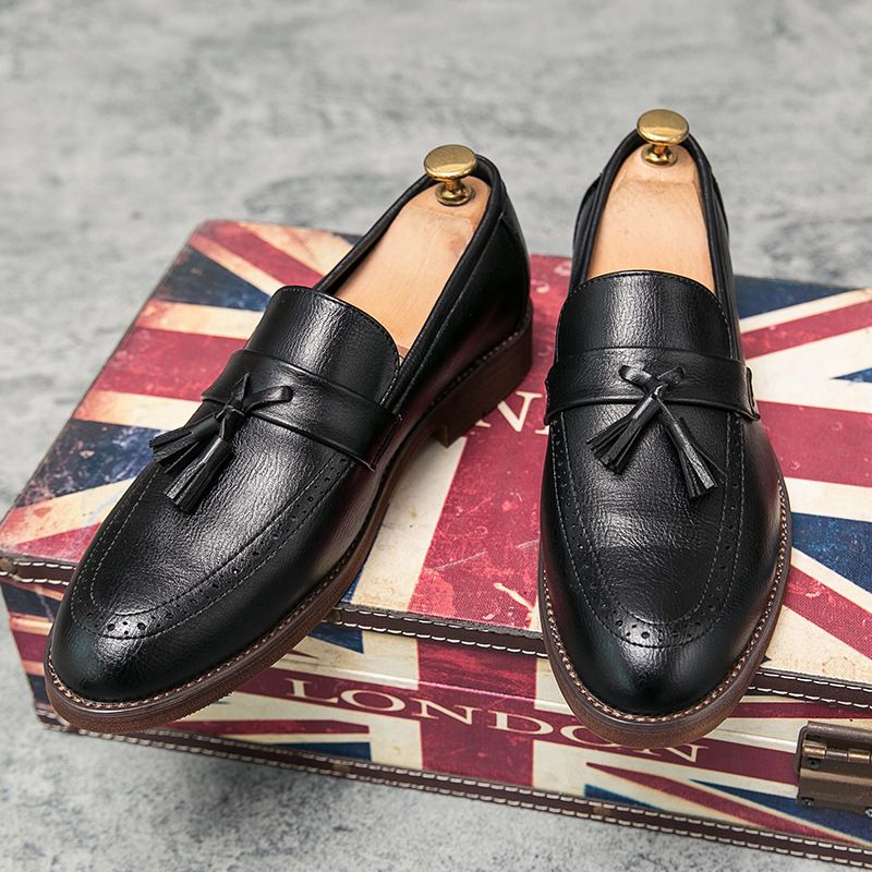 Casual Hairstylist Pointed Korean Version Men's British Style Plus Size Leather Shoes_voghion.com