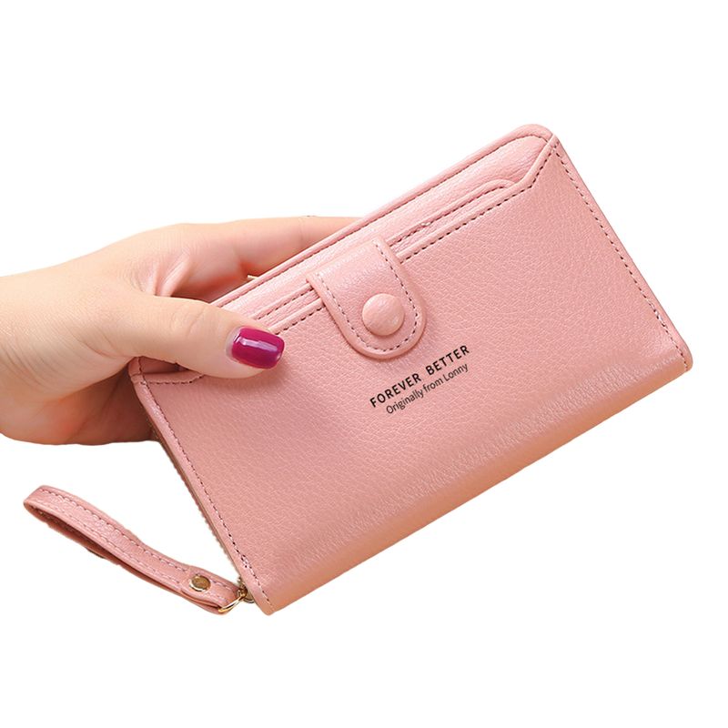 Porte-monnaie à fermeture éclair lisse avec bouton-pression, grande capacité, pochette horizontale multifonction, couture délicate, longue pochette pliable pour femme, pour le travail_voghion.com