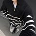 Half-Zip Striped Sweater For Men, Stand Collar, Autumn And Winter New Style, Lazy High-End Feel, Loose Pullover Base_voghion.com