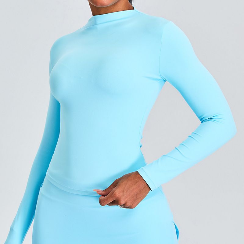High Neck Long Sleeve Yoga Clothes Women's Top Slim And Thin Sports T-shirt Outdoor Running Fitness Clothes_voghion.com
