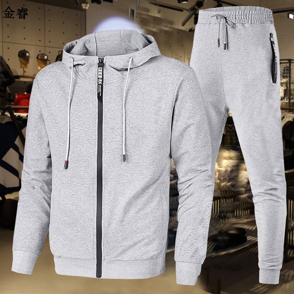 Men's Waterproof Hooded Sweatshirt & Sweatpants Set – Autumn Air Layer Zipper Tracksuit (Black/Navy/Light Gray/Red, M-XXXL)_voghion.com