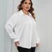 Elegante Satinbluse mit V-Ausschnitt für Damen – weiches und fließendes Langarmshirt, Übergröße (XL-4XL), Büro- und Freizeitkleidung, atmungsaktives Acetatgewebe_voghion.com