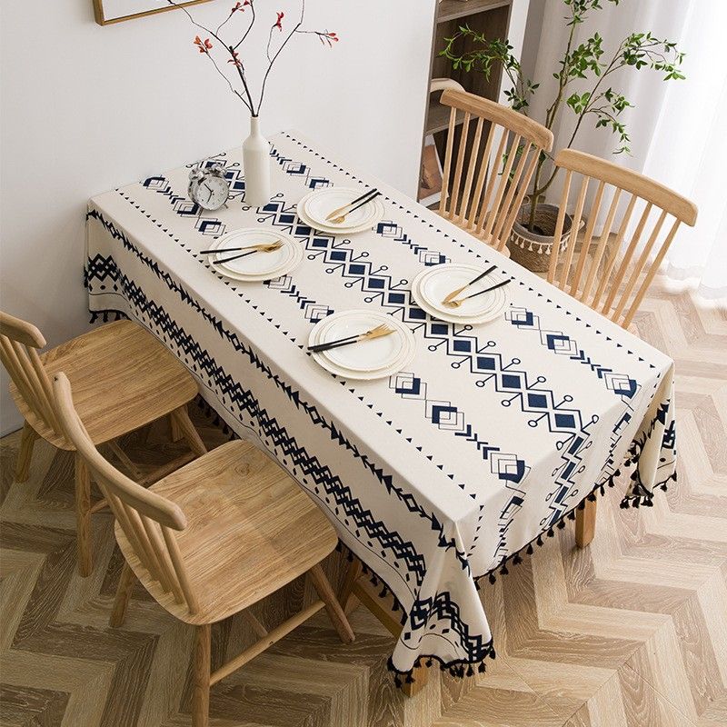 Bohemian Tablecloth Waterproof Washable Cotton Linen Blend With Geometric Print Rectangle Dining Table Cover Picnic Home Decor_voghion.com