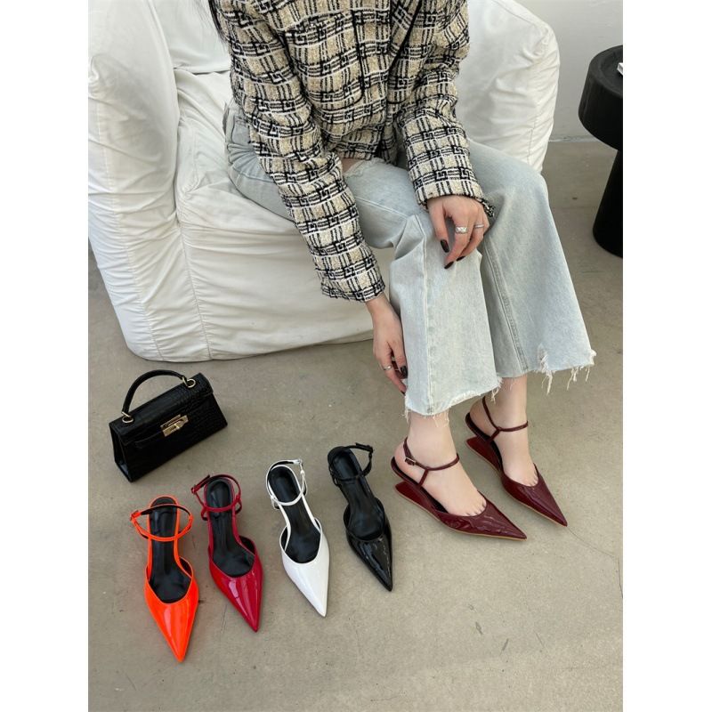 2024 New Fashion Pointed One line Buckle Wom's Shoes with Irregular High Heels, and Headed Back Hollow Sandals for_voghion.com