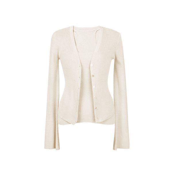 Strickjacke für Damen, Frühling, Sommer, langärmelig, dünne Neckholder-Weste, lila Design, zweiteiliges Set_voghion.com