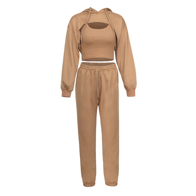  Sweat à capuche de printemps pour femmes, gilet ample, sweat-shirt, pantalon de survêtement, sport, jogging, costume trois pièces_voghion.com