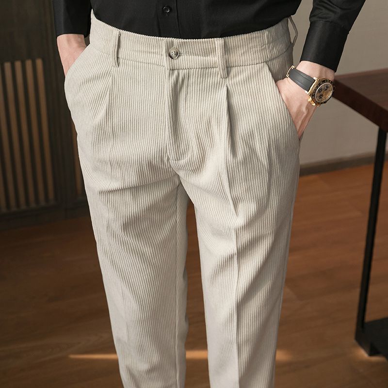 Pantalons décontractés pour hommes Automne et hiver Nouveaux pantalons en velours côtelé Pantalons de costume tendance slim_voghion.com