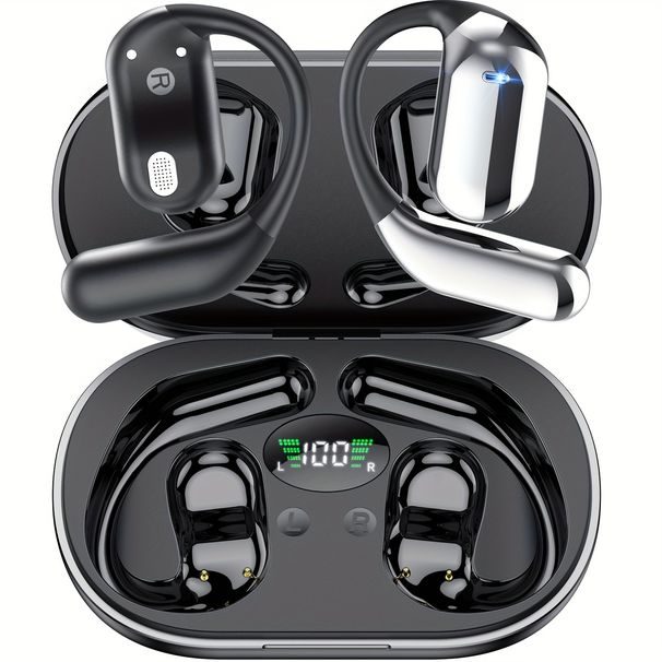 Open BT 5.4 Headphones, Wireless Earbuds Sport Over Earphones Built-in Mic with Hooks 50H Playtime Ear Buds LED Display_voghion.com