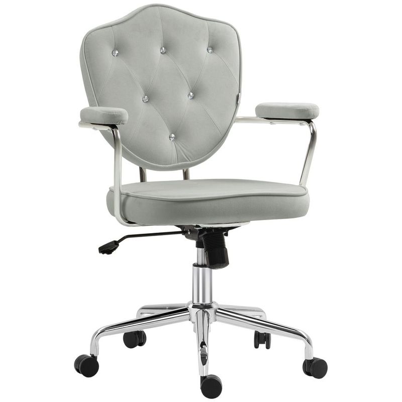 HOMCOM Swivel Computer Vanity Chair, Cute Office Chair, Desk Chair With Button Tufted, Velvet-feel Fabric, Gray_voghion.com