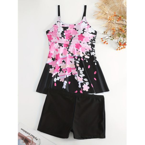 Seksowny damski komplet bikini – dwuczęściowy, z wysokim stanem i spódniczką, z odkrytymi plecami i kwiatowym nadrukiem (regulowane ramiączka modelujące brzuch)_voghion.com