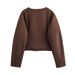 Balloon-Sleeve Jacket & Mini Skirt Set – Oversized Cropped Coat With Button-Detail Skirt (XS-L, Dark Brown)_voghion.com