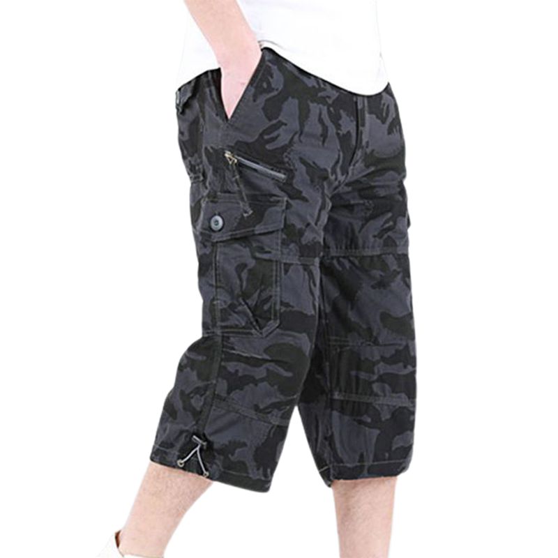 Weizhifu Închidere cu fermoar Pantaloni capri Talie elastică Casual Multi buzunare Talie înaltă Pantaloni scurți cargo drepti Îmbrăcăminte de stradă_voghion.com