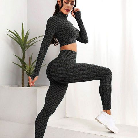 Leopard Print Suit For Women, Zipper High Waisted, Hip Lifting, Running, Stretch, Prati Yoga Pants Jacket_voghion.com