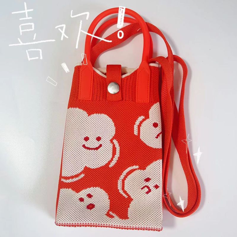 New Knitted Mobile Phone Bag Women's Cute Cartoon Korean-style All-match Student's Change Handbag Crossbody Trendy Small Bag_voghion.com
