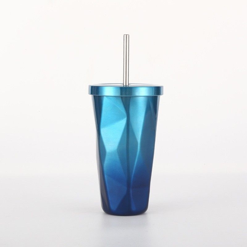 Diamond 500ml straw Cup 304 ruostumattomasta teräksestä eristetty olki kuppi kahvi maito teekuppi Diamond ins style yksinkertainen_voghion.com