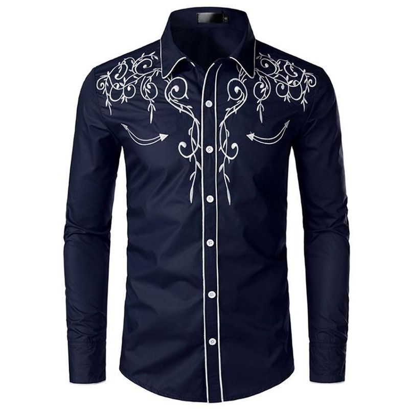 Men's outerwear top stepped into fashionable embroidered American style shirt, Western denim print lining_voghion.com
