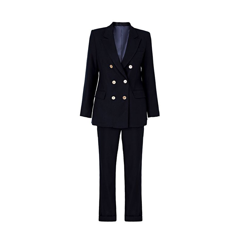 Damenmode-Anzughose, zweiteiliges Set, Perlenkragen, hochwertiges zweireihiges Oberteil-Set_voghion.com