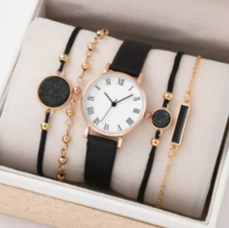 simple women's watch 5pcs/set gift set spot fashion personality ladies watch + bracelet quartz watch_voghion.com