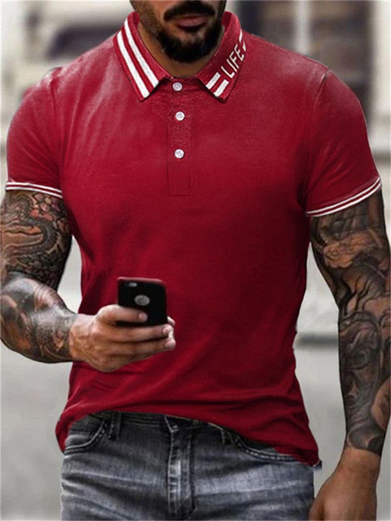 2023 Estate casual a maniche corte Polo business casual risvolto bottone 3D stampato moda Polo da uomo_voghion.com