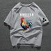 Trendiges Kurzarm-T-Shirt mit französischem Hahn für Herren, lockerer Trend, Rundhalsausschnitt, lässig, vielseitig bedruckt, reine Baumwolle_voghion.com