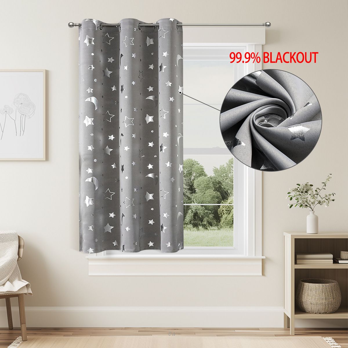 Curtains Silver-Foil Moon And Star Blackout Curtains With Grommets Thermal Insulated Drapes UV Protection Sun Blocking Window Panels_voghion.com
