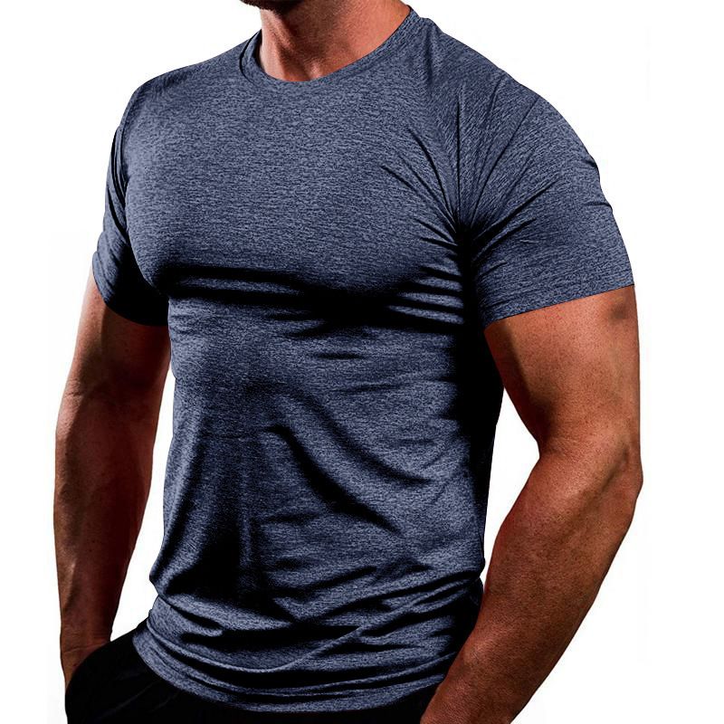 T-shirts à manches courtes pour hommes, col rond, couleur unie, style européen et américain, séchage rapide, respirants, décontractés et sportifs._voghion.com
