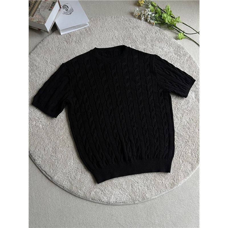 Men's Clothing Cable Knit Short Sleeved Summer Design High End Handsome Straight Shoulder Old Money Style Slim T Shirt_voghion.com