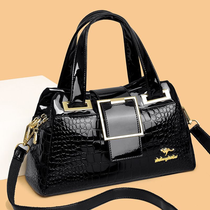 Women's New Single Shoulder Soft Crossbody Middle-aged Mom Patent Leather Handbag Boston Bag_voghion.com