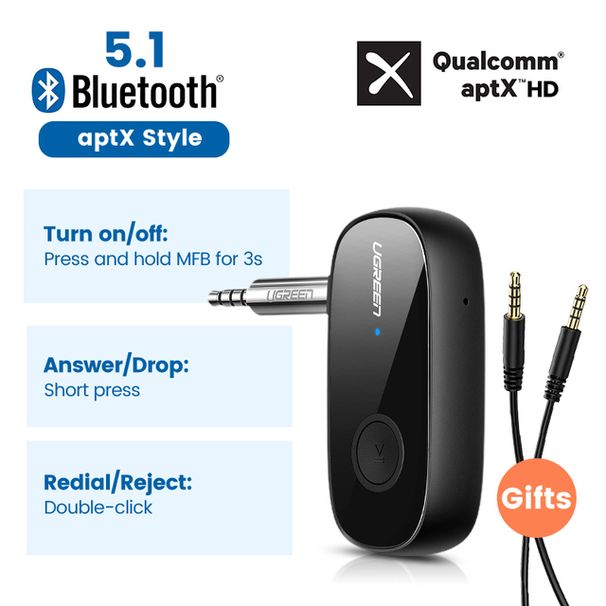 UGREEN Bluetooth Empfänger 5,1 AptX HD 3,5mm AUX Jack Audio Wireless Adapter Für Auto PC Kopfhörer Mic 3,5 Bluetooth 5,1 rezeptor_voghion.com