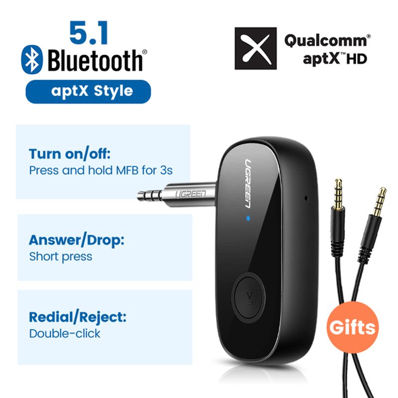UGREEN Bluetooth Receiver 5.1 AptX HD 3.5mm AUX Jack Audio Wireless Adapter For Car PC Headphones Mic 3.5 Bluetooth 5.1 Receptor_voghion.com