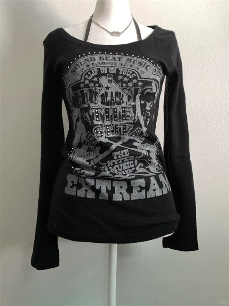 Maglietta girocollo con stampa di design retrò vintage da donna, stile hip hop, stile streetwear_voghion.com