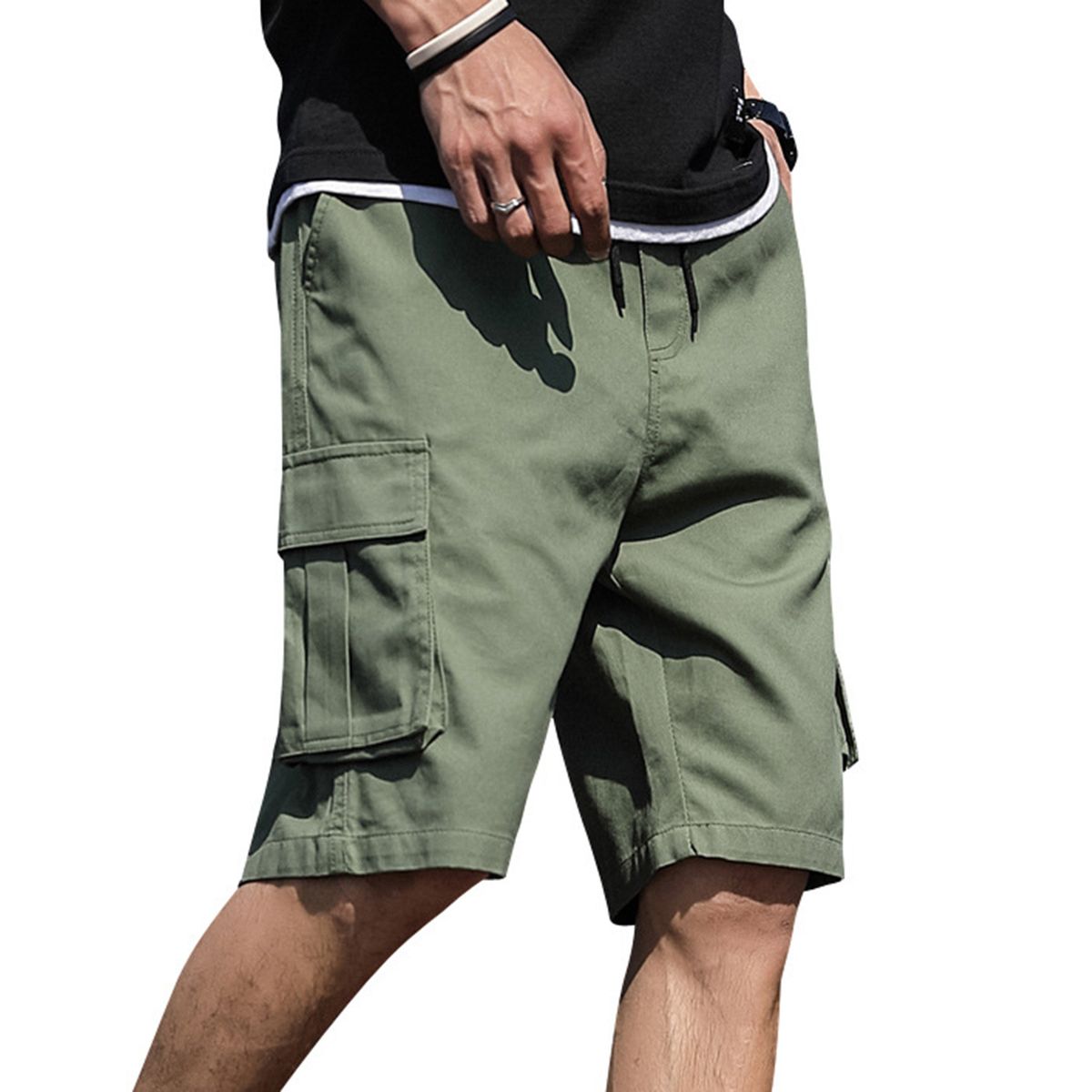 Weizhifu Herren-Cargo-Shorts in einfarbiger, knielanger Hose mit weitem Bein und mehreren Taschen, Streetwear für das Training_voghion.com