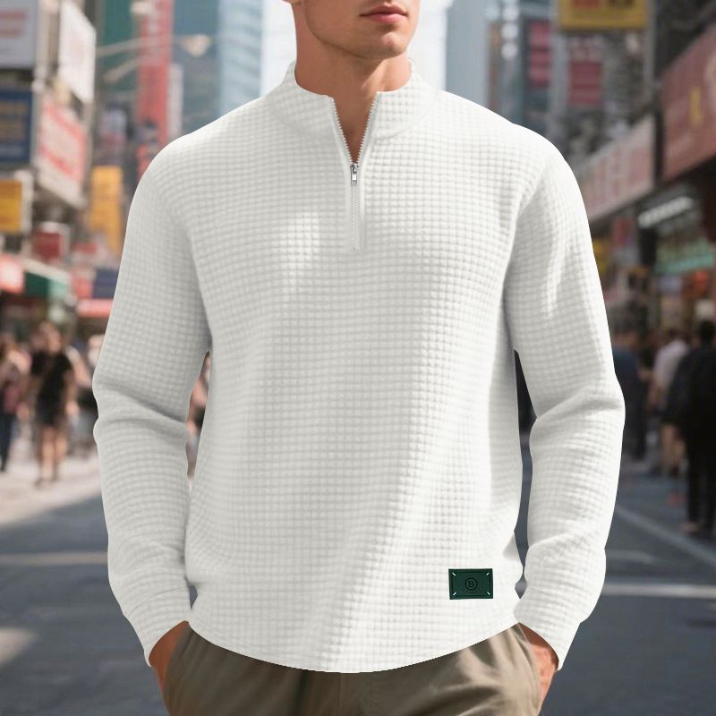 Felpa con cappuccio e mezza cerniera, semplice casual da uomo, stile americano, per primavera e autunno_voghion.com