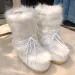 better Quality Shoes 2024 New Winter Fur Snow Women Ski Fluffy Hairy Lace Up Middle Calf Platform Flat With White Cotton Boots_voghion.com