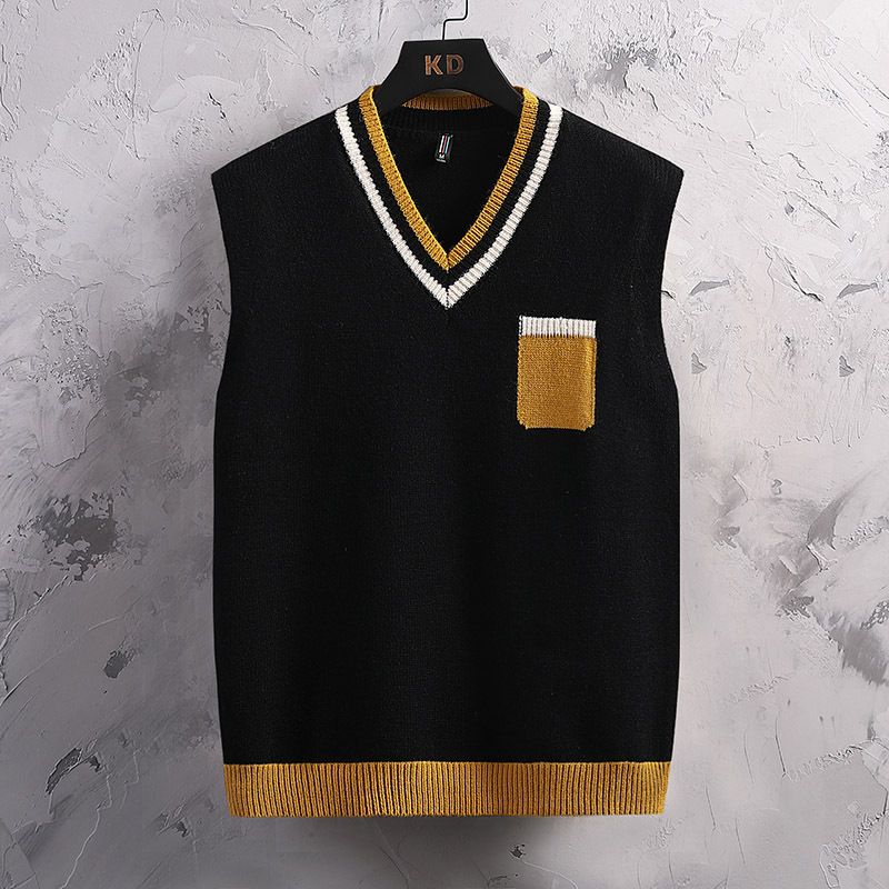 2025 Herbst und Winter Herren Weste Pullover Herren Strickpullover Mode V-Ausschnitt Farblich passende Weste Stretch Pullover Herren_voghion.com