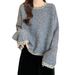 girl Lazy Long Sleeve Loose Slimming Top For Women, Fashionable Rhinestone Round Neck Pullover, Solid Color Simple Knitted_voghion.com