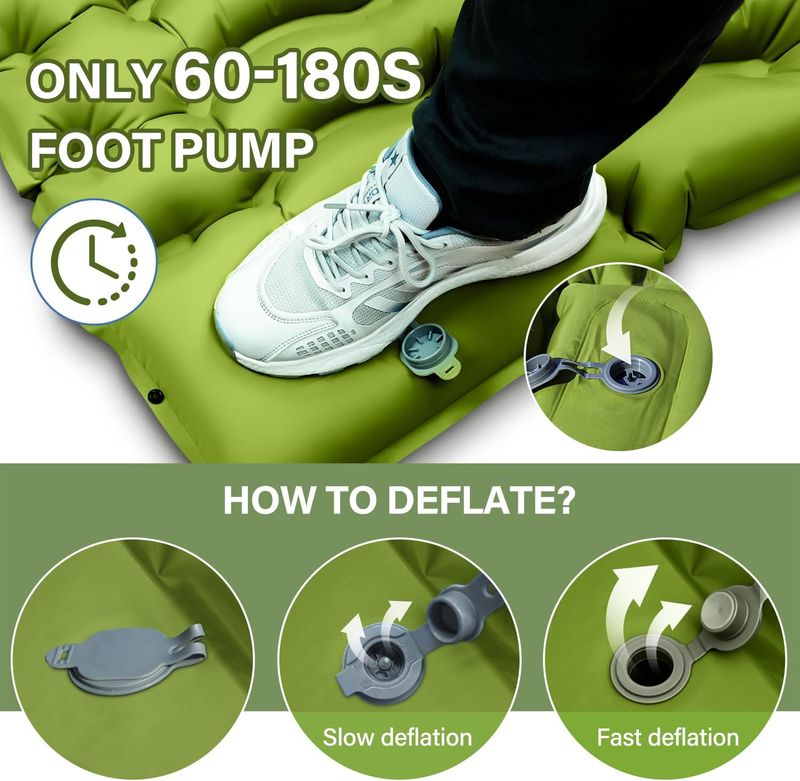 Double Sleeping Pad - Self Inflating 4" Extra-Thick for 2 Person with Pillow Built-in Foot Pump Inflatable Sleeping Mat for Backpacking, Hiking_voghion.com