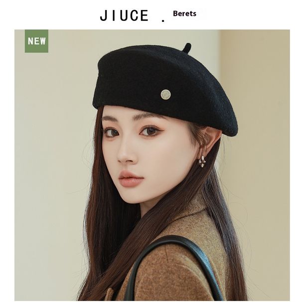 Visokokakovostna lahka luksuzna britanska retro volnena slikarska kapa za ženske jesensko-zimska nova modna vsestranska baretka_voghion.com